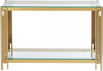 Vente-unique Consoletafel van gehard glas en roestvrij staal - Goudkleurig - NOMELANO -