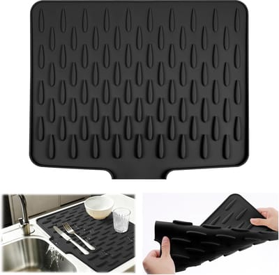 Siliconen Afdruipmat,Hittebestendige Siliconen Mat Afdruipmatten,Morsvrije Aanrechtbladbeschermer,Droogmatten,Antislip Keuken Afdruiprek voor Aanrecht,Spoelbak,Tafel-zwart