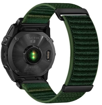 By Qubix - Geschikt voor Garmin bandje - 26mm Quickfit - Nylon Sport Loop bandje - Donkergroen - Geschikt voor Garmin Epix Pro Gen 2 (51mm) / Quatix 7X / 6X & Tactix 7 (pro)