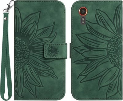 Coverup Hoesje - Geschikt voor Samsung Galaxy Xcover 7 Hoesje - Coverup Zonnebloem Book Case met Koord - Groen