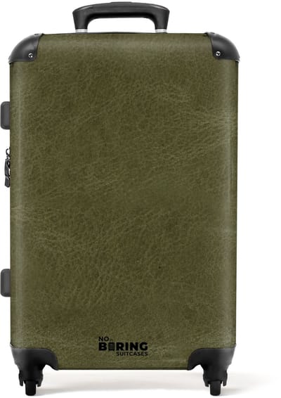 NoBoringSuitcases.com - Grote koffer - Lederen look khaki groen - Kinderkoffer geschikt voor jongen en meisjes - Reiskoffer met 4 wielen - Trolley op wieltjes - Rolkoffer groot kinderen - 72 liter - Ruimbagage valies 20kg