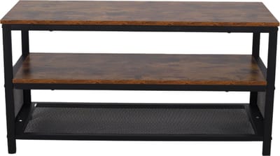SensaHome - Nordic Antiek Houten TV Meubel/Schoenenbank - Drielaags Plank met Net - Klassiek en Elegant - 100x40x52cm - Bruin