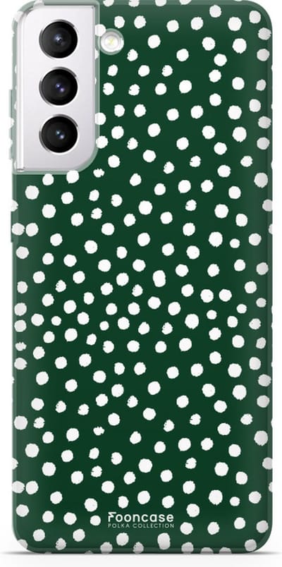 Fooncase Hoesje Geschikt voor Samsung Galaxy S21 - Shockproof Case - Back Cover / Soft Case - POLKA / Stipjes / Stippen / Donker Groen