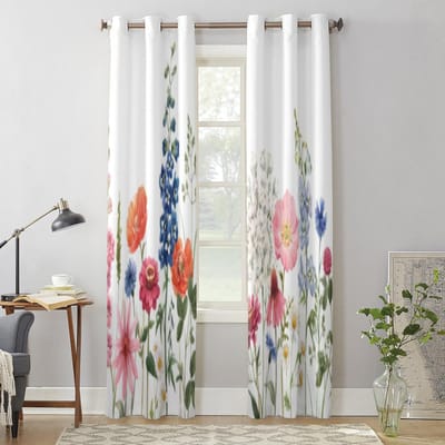 Handgetekende Veld Wilde Bloemen Raamgordijn Voor Kinderkamer Huis Jaloezieën Gordijnen Voor Woonkamer Slaapkamer Raam Draperieën 135W x 60H(cm) x1 gray