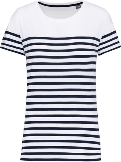 Kariban Marine-t-shirt ronde hals Bio dames K3034 - White / Navy Stripes - XS