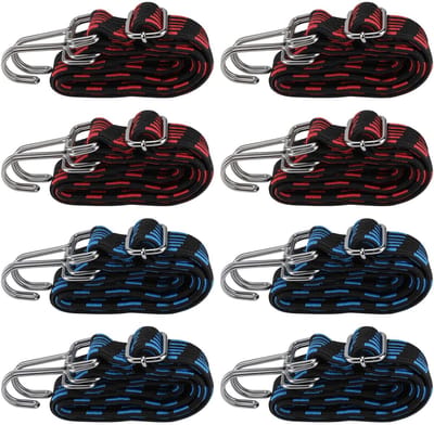 Dailygoods- Bungeekoorden 8 stuks - Verstelbare Elastische Banden 1 m - Zwart/Rood/Zwart Blauw - Versterkte Haak - Flexibel Kernmateriaal - Ideaal voor Beveiligen