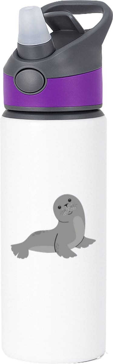 Hacebo® - Zeehonden waterfles met rietje paars - Zeehond - Dieren liefhebbers - Dierentuin - zeedieren - zoogdier - water fles - 650ML