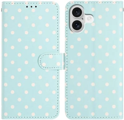 Hoesje Geschikt voor Apple iPhone 17 | Polka Dot Wallet Book Case | Portemonnee Hoesje | 3 Pasjes | Magneetsluiting | Stand Functie | Blauw