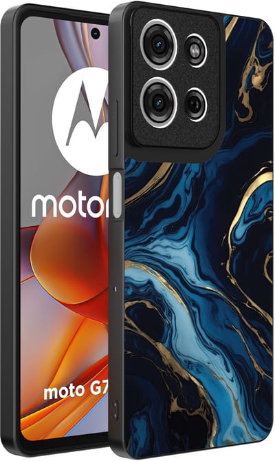 Smartphonica Telefoonhoesje Geschikt voor Motorola Moto G75 met marmer opdruk - TPU backcover case gold blue marble design - Goud Blauw geschikt voor Motorola Moto G75