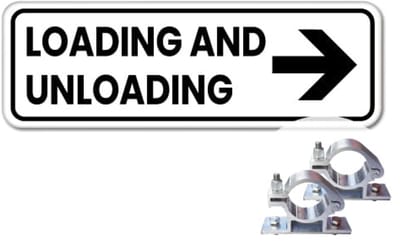 Bord Loading and Unloading pijl rechts - Weerbestendig Aluminium - 40x15 cm - Bevestiging: Met paalbeugels Ø48mm