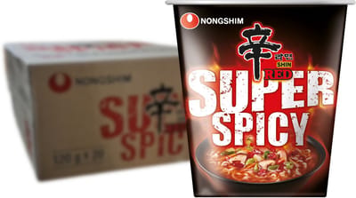 Nongshim Shin Red Super Spicy Cup Noodles 68g – 12 Stuks – Koreaanse Instant Noedels – Extra Pittig