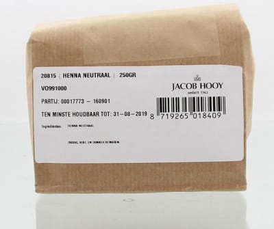 Jacob Hooy henna poeder neutraal - voedt en geeft het haar glans - 250 gram