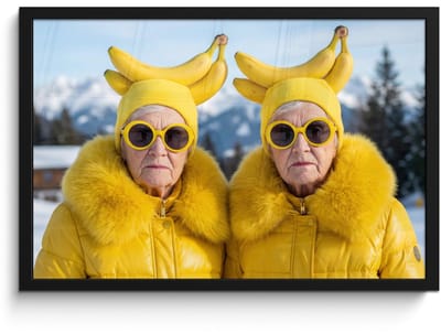 Poster in lijst - Fotolijst 60x40 cm - Posters - Vrouwen - Bananen - Geel - Posterlijst zwart - Decoratie - Wanddecoratie woonkamer - Muurdecoratie slaapkamer