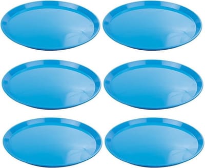 Set van 3x stuks blauw rond dienblad van kunststof 34 cm - Serveren - Serveerblad