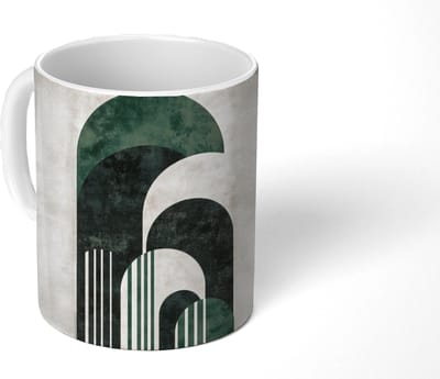 Mok - Koffiemok - Bogen - Donkergroen - Lijnen - Mokken - 350 ML - Beker - Koffiemokken - Theemok
