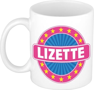 Bellatio Decorations - Lizette voornaam - koffiemok - beker - wit/roze - 300 ml - Cadeau - Dames - Collega - Moederdag - Verjaardag