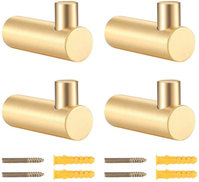 Dailygoods- Garderobehaken 4 Stuks - Wandhaken - Handdoekhaken - Kledinghaken - Messing - Goud - Duurzaam en Roestbestendig - Kapstokhaak