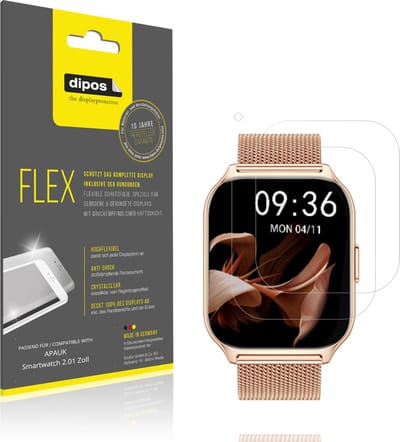 dipos – 2x Beschermfolie geschikt voor APAUK Smartwatch 2.01 Zoll | 3D Full Cover Screenprotector | 100% Passend