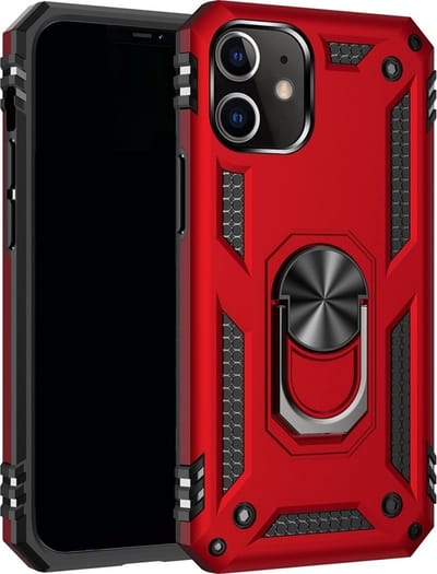 LuxeBass Hoesje geschikt voor iPhone 11 Hoesje - Anti-Shock Hybrid Ring Armor rood