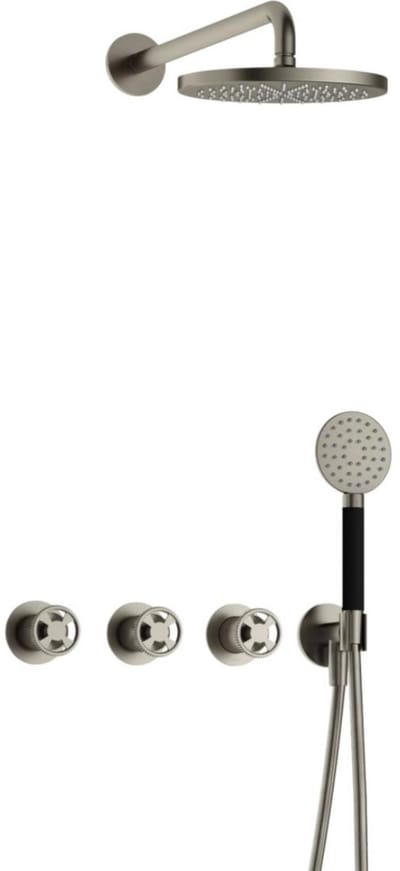 Hotbath Cobber - CB7067 - Inbouw Regendoucheset - Geborsteld Nikkel - 2 Stopkranen - Thermostatisch - Wandarm 40 cm - Hoofddouche 200 mm - Ronde Handdouche 3 Standen - Waterbesparend