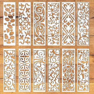 12 Stuks Randsjablonen voor Schilderen Sjabloon Sjabloon Herbruikbaar Meubels Taart Decoratieve Sjablonen Textuursjablonen Tekensjabloon voor Houten Muur DIY Ambachtelijk Papier