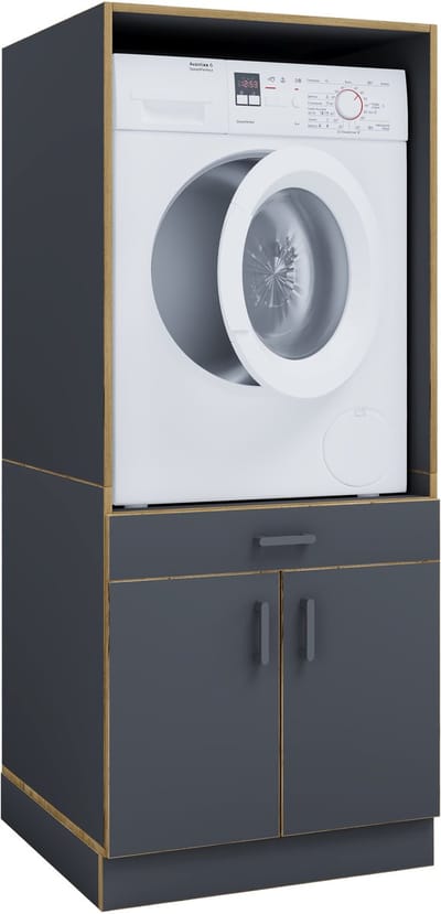 VCM Waschmaschinenschrank mit Unterschrank, Waschmaschinenumbau mit Stauraum hinter zwei Drehtüren und einer Schublade, Maße: Überbauschrank H. 162 x B. 67 x T. 68 cm, Rislo CL XL