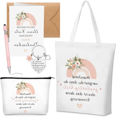 6 Bedankcadeaus voor Collega's - Katoenen Tas, Cosmetica Tas, Sleutelhanger, Balpen en Kaart met Envelop - Perfect Afscheids- en Kerstcadeau