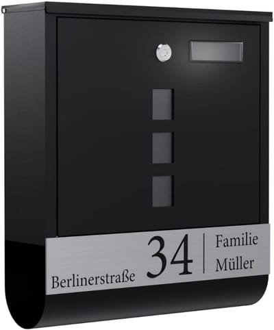 Premium antraciet brievenbus met kijkvenster en krantenvak - Gepersonaliseerd met familienaam, straat en huisnummer