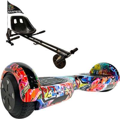 Ampes Hoverboard - Bluetooth Speaker - 24V 4.0 Ah Accu - Oxboard - 12 km/h - UL2272 Gecertificeerd - LED Verlichting - Anti lek banden - Belastbaar tot 120KG - 6.5 Inch - Inclusief Draagtas - 700W - Graffiti + Hoverkart met vering