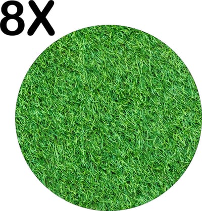 Luxe Ronde Placemat - Groen - Gras - Achtergrond - Set van 8 Placemats - 50x50 cm - 2 mm dik Vinyl - Anti Slip - Afneembaar