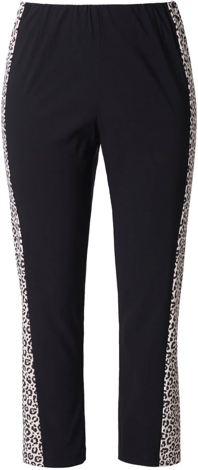 MIAMODA - Dames - Bengaline broek smal zijdelingse luipaardstreep - Zwart - Maat 44