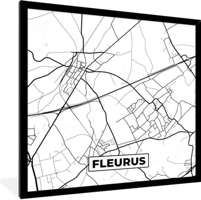 Fotolijst incl. Poster Zwart Wit- België – Fleurus – Stadskaart – Kaart – Zwart Wit – Plattegrond - 40x40 cm - Posterlijst