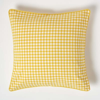 Homescapes Gingham katoenen kussenhoes 60 x 60 cm geel