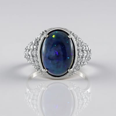 Cavill - Zilveren ring met Mezezo opaal 2.83 ct en Cambodjaanse zirkonen 0.88 ct - 925 Sterling zilver platina - Elegante ovale opaal ring dames