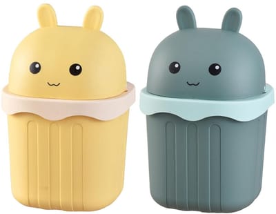 Set van 2 Mini Tafelprullenbakken met Deksel voor Bureau en Kinderkamer
