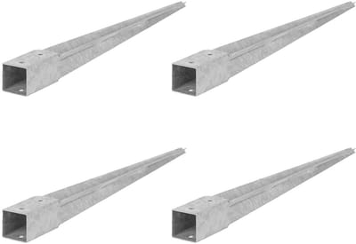 Inrijgklem Set van 4 Paalsteunen 60x60mm - Grondanker voor Houten Palen - Thermisch Verzinkt