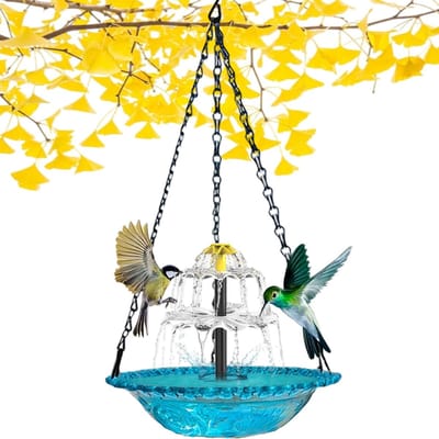 Hangend Vogelbadje met Solar Fontein - Vogelbad - Vogelbadjes Buiten - Insectenvoederhuisje - Wildlife Vogeldrinkschaal voor Tuinvogels - Decoratie voor terras en tuin - Blauw