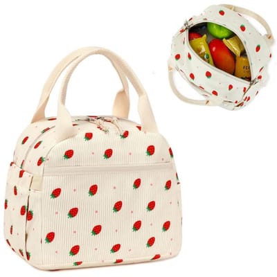 KZQ Picknicktas - Unisex corduroy lunchtas - Geïsoleerde lunchtas met grote capaciteit - Geschikt voor werk, reizen en picknicks - Stevig en duurzaam - Met binnenvak - Voorzien van een comfortabel handvat