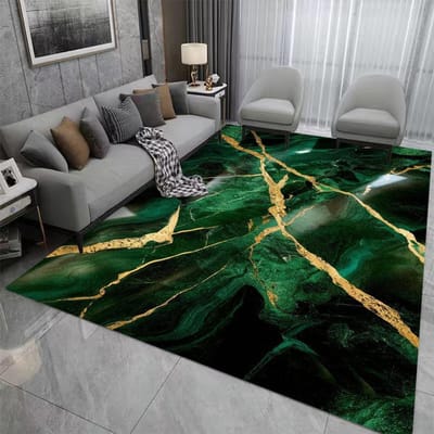 Smaragdgroen Tapijt Marmer Goud Marmer Woonkamer Slaapkamer Keukenruimte Abstracte Vloermat Binnen Vloerkleed Retro Huis Decoratief 120*160cm