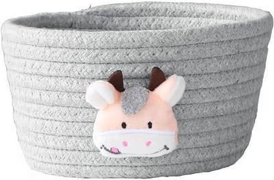 Kleine Woven Opbergmand van Katoen, Multifunctionele Opbergdoos, Decoratieve Mand voor Speelgoed en Kantooraccessoires, Grijs