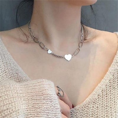 925 Sterling Zilver Vintage Hart Charme Hanger Choker Koreaanse Ketting Voor Meisje Vrouwen Verklaring Bruiloft Sieraden Dz223 gray