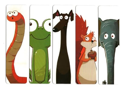 5-delige Cartoon Dieren Boekenlegger Set – 15x4 cm – Worm, Kikker, Hond, Eekhoorn & Olifant – Origineel Cadeau voor Kinderen & Boekenliefhebbers