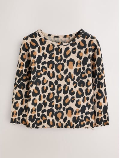 Next - Meisjes - witte streep - Geribbeld T-shirt met lange mouwen en katoengehalte - Dierenprint