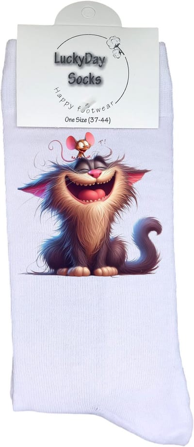 Kat - Opkikker - Verjaardag cadeau - Grappige sokken - Leuke sokken - Hem haar sokken - Vrolijke sokken - Valentijn Cadeau - Moederdag - Vaderdag - Vrienden - Muis - Poes - Grappig cadeau - Kerst sokken - Sint cadeau - Socks maken Happy - 37-44
