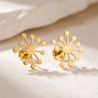 Lundholm Claudia Oorknopjes Dames Goudkleurig – Premium Stainless Steel Gold PVD Plated – Dandelion Oorknopjes – Paardenbloem Bloem Oorbellen Dames – 1.2 cm – Scandinavisch Design