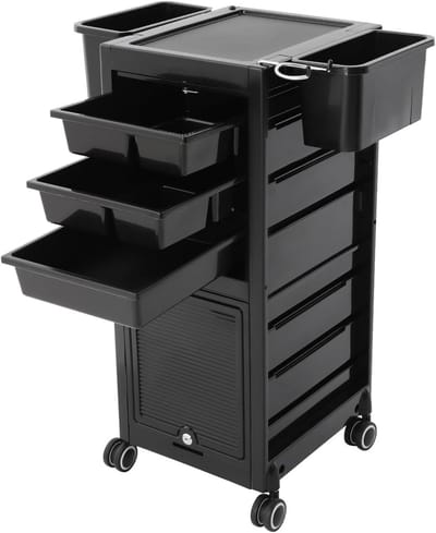 Kapperswagen Opbergwagen - Salon Trolley Haarstylingwagen - Gereedschap Organiseren - 6 Laden Afsluitbaar - 39x35x84 cm - Zwart