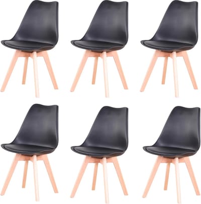 SteeFly® Eetkamerstoelen set(6) gewatteerde zitting - Eetkamerstoelen - Eetkamerstoelen set van 6 - Zithoogte 42,5cm zwart