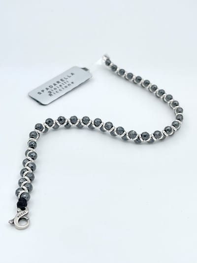 Spadarella Gioielli - SPBR485- Armband - 925 Zilver - 5mm - Donkergrijs hematiet - 17,5 Cm
