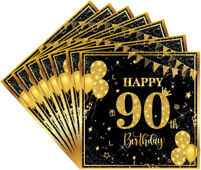 20 Stuks Gelukkige Verjaardag Papieren Servetten voor Tafelversiering, Feestelijke Tissue Servetten voor Mannen en Vrouwen, Zwart en Goud (80e Verjaardag)