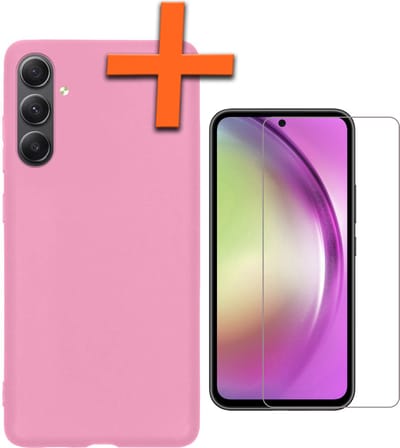 Hoes - Met Screenprotector - Geschikt voor Samsung Galaxy A54 - Sterk & Shockproof - Back Cover - Siliconen Case - Telefoon Hoes - Lichtroze